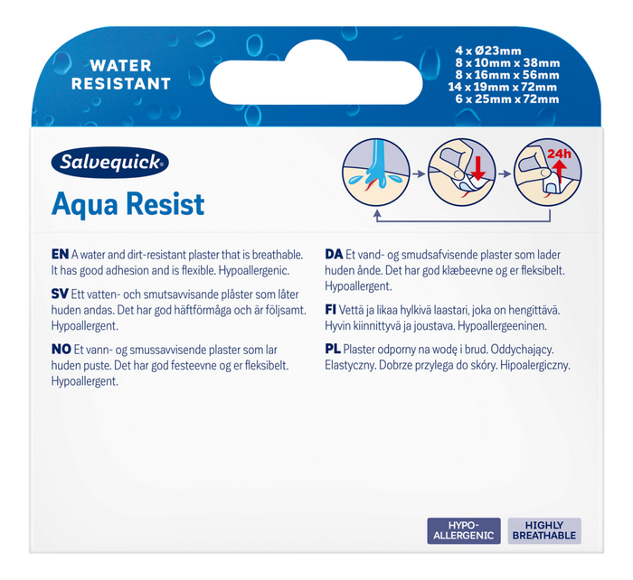4 × Salvequick Aqua Resist Waterproof Plasters 40 pcs – Flexible Water-Resistant Adhesive Bandages
