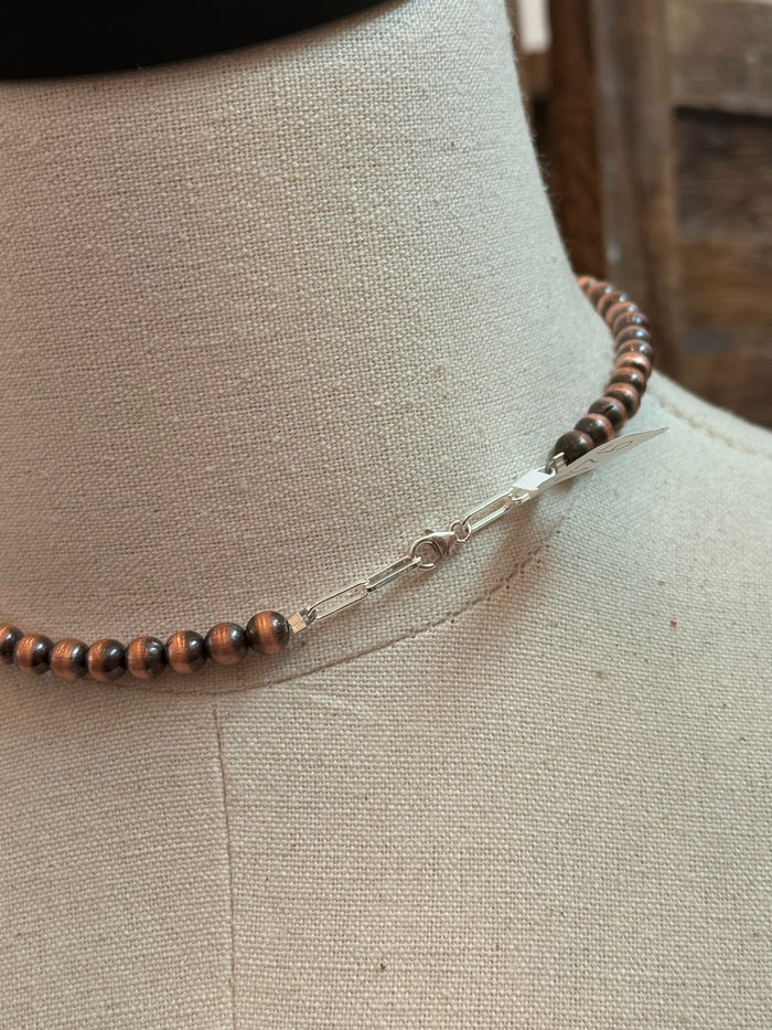 Genuine copper bead necklace with lobster clasp and extender ring