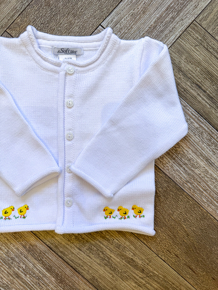 A Soft Idea Trio of Baby Chicks Cardigan in White