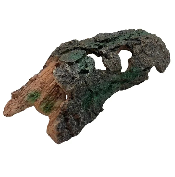 Aquarium cave natural half trunk driftwood decoration with weathered mossy texture and naturalistic hollows for aquariums