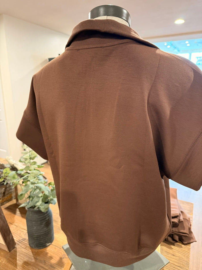 Men's cocoa 1/4 zip T-shirt, back view