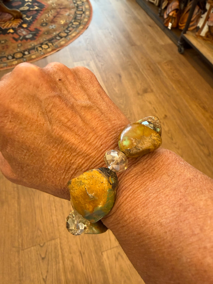 Chunky crystal stretch bracelet with faceted multicolor beads