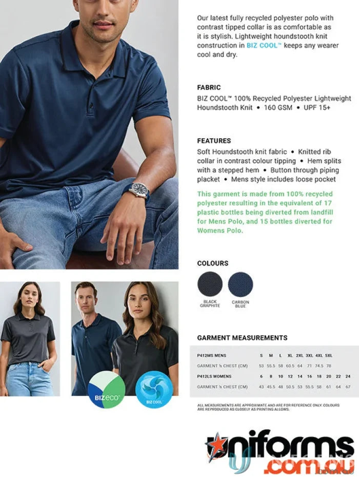 Recycled Polyester Echo Polo Shirt ideal for workwear uniforms and eco-friendly fashion
