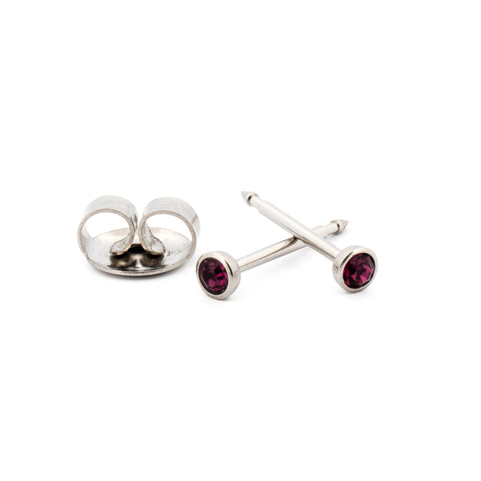 February (Amethyst) Silver Stud Cartridge Earrings