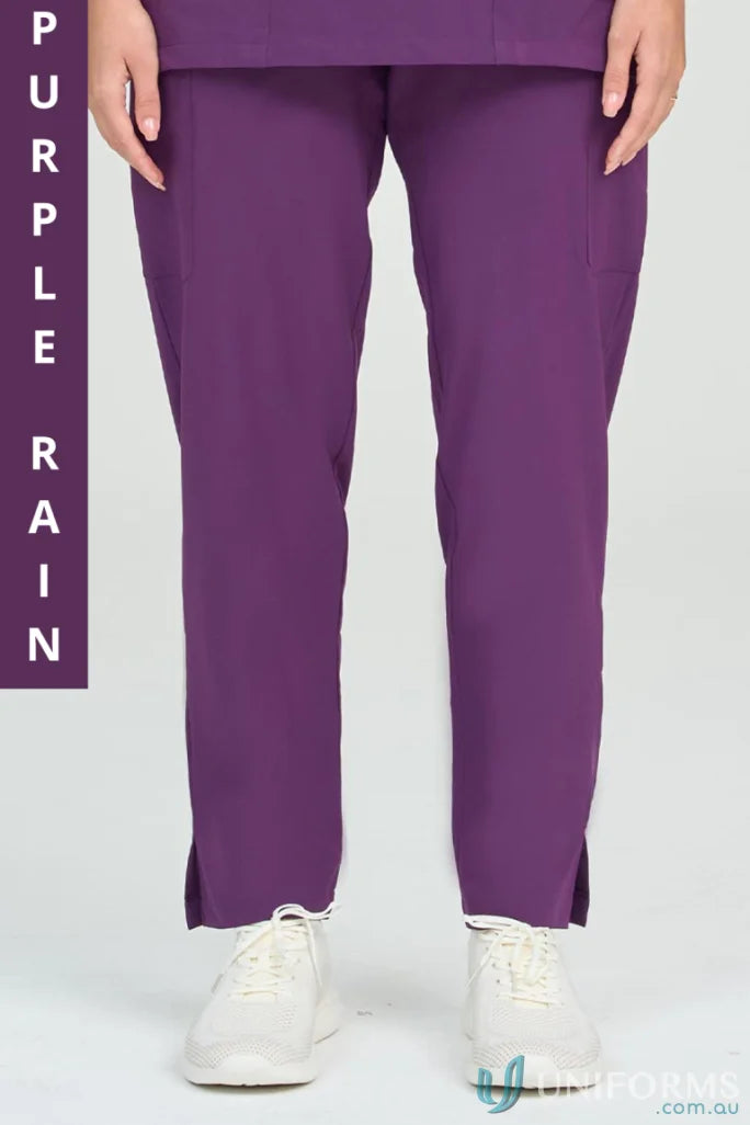 Purple Joey Scrub Pant with elastic bungee loop and secure zip for comfy fit