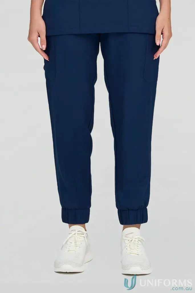 Navy blue joggeroo scrub pants with elastic waistband from the Collection Joggeroo Scrub