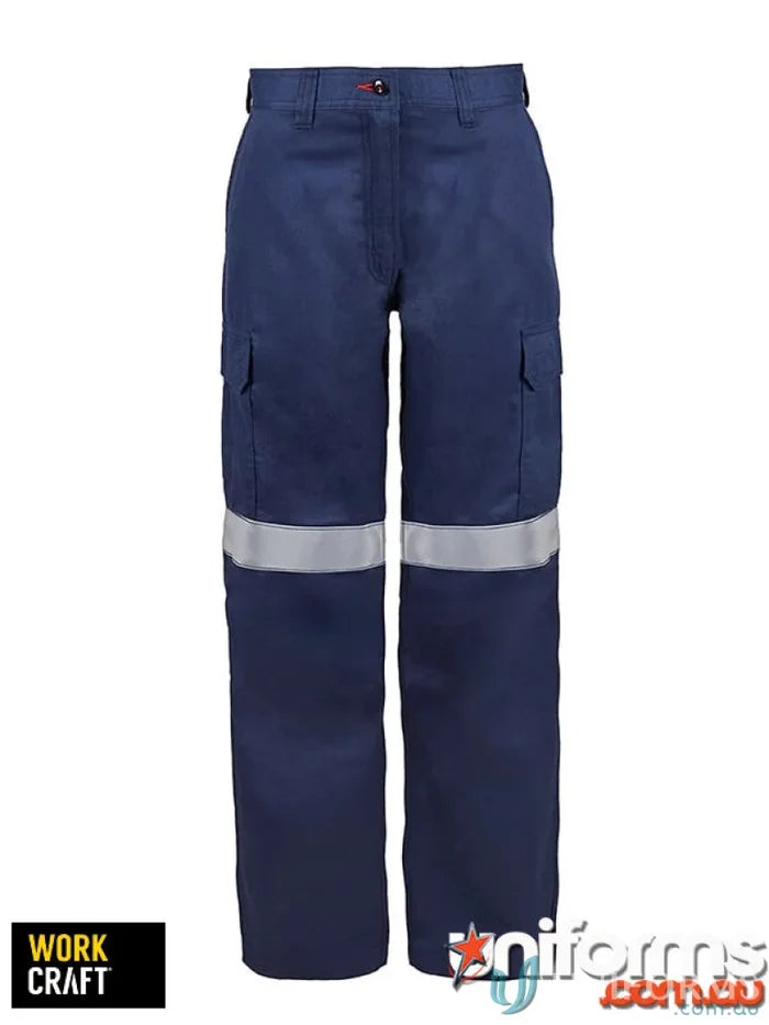 Navy blue ladies HRC2 inherent reflective cargo pant with stripes, cargo pant FPL019