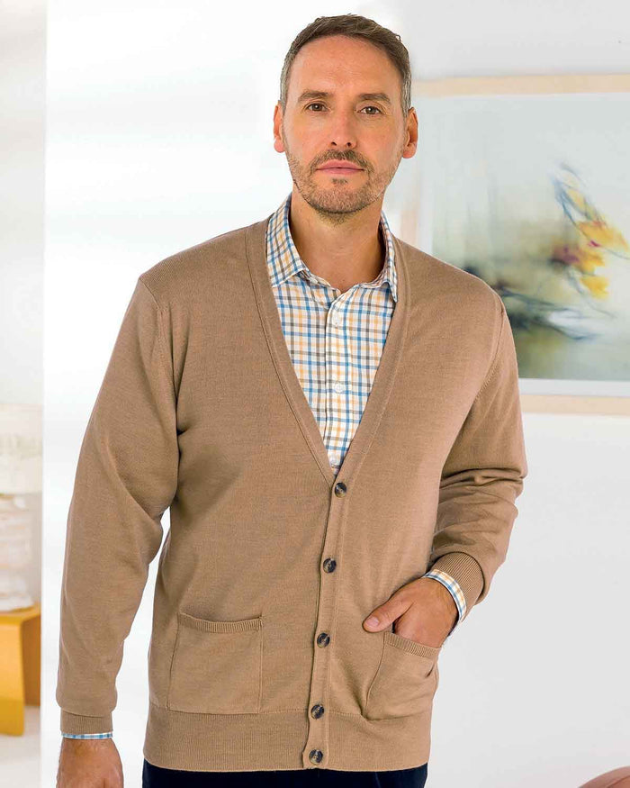 Merino Cardigan Mens - Camel - Country Collection