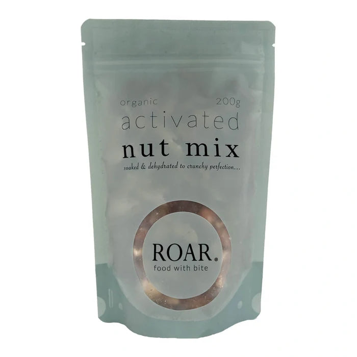 Package of organic activated nut mix 200g by ROAR on a white background