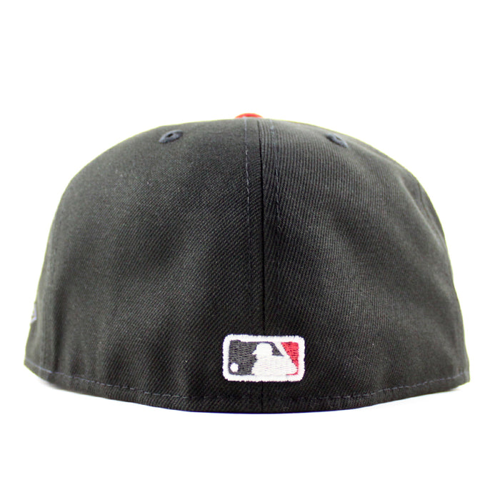 Rally Monkey Los Angeles Angels Baseball Patch New Era 59Fifty Fitted Hat (Black Scarlet Red Green Under Brim)