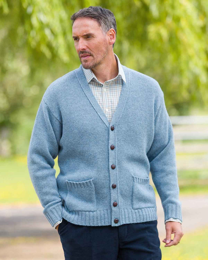 Shetland Cardigan Mens - Glacier - Country Collection