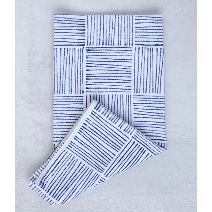 Striped Block Print Tea Towel