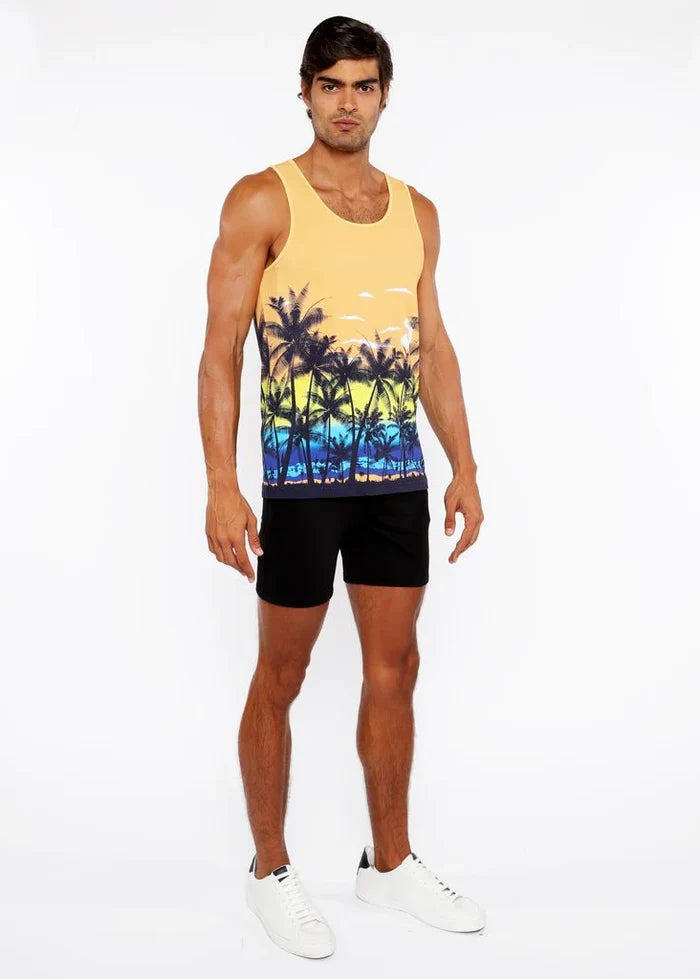 Sunset/Peach Tropics Printed Stretch Mesh Tank Top St-11137