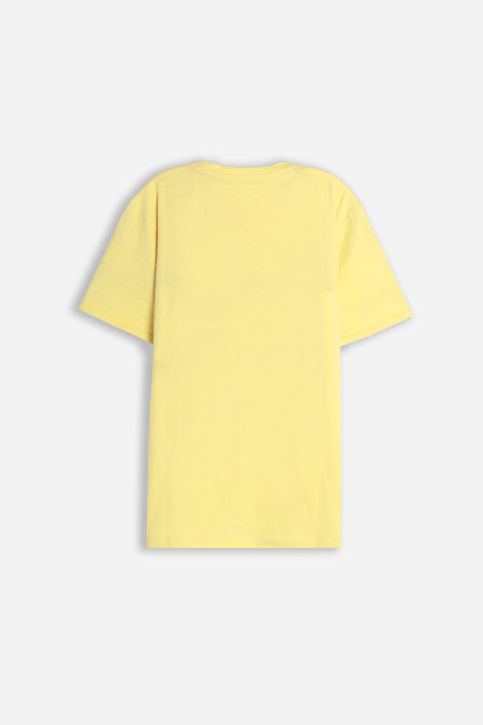 T-SHIRT GIROCOLLO SLUB CON TASCHINO GIALLO CHIARO