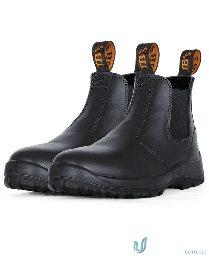 Pair of black elastic sided work boots for uniforms and workwear from Traditional Soft Toe Boot