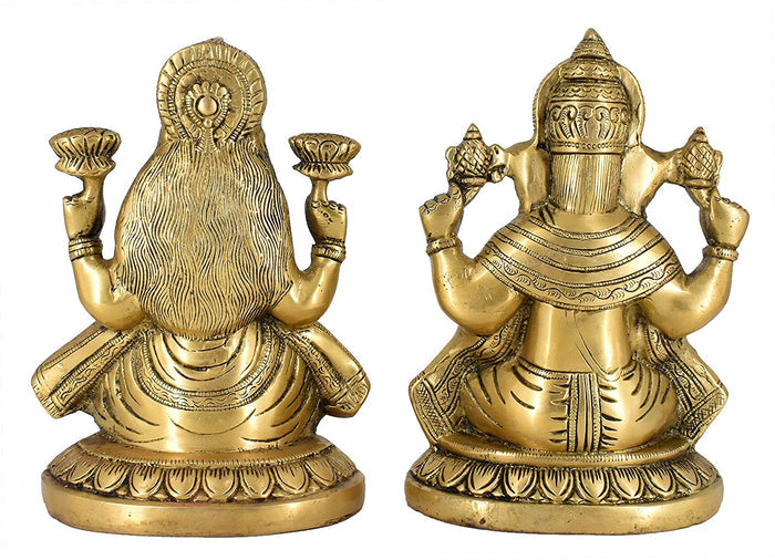 White Whale Brass Laxmi Ganesh Set Idol Showpiece - Brass Gold Finish Lakshmi Ganesha Idols Statue for Diwali Gifts Puja Home Decor Figurine
