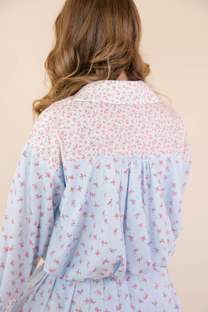 Floral Print Collared Shirt- Women's Spring Sets- PeachLove Floral Set