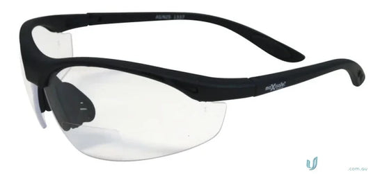 Black-framed bifocal safety glasses eps466-2 for uniforms with clear lenses