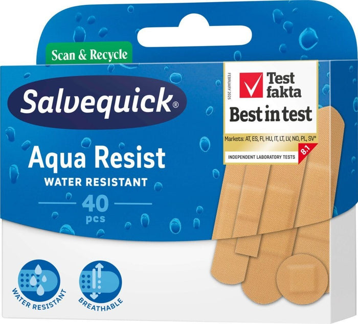 2 × Salvequick Aqua Resist Waterproof Plasters 40 pcs – Flexible Water-Resistant Adhesive Bandages