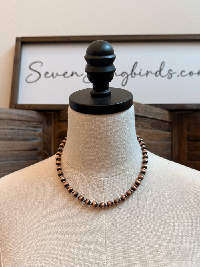 18-inch genuine copper bead necklace with alternating large and small round beads