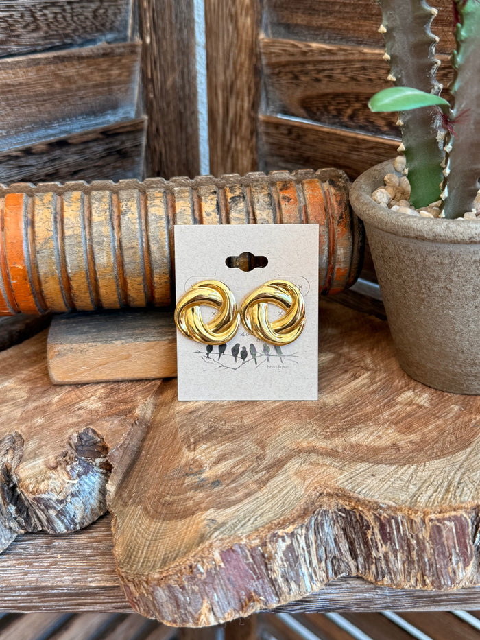 18k gold-plated whirling stud earrings with twin twisted spiral hoop fronts