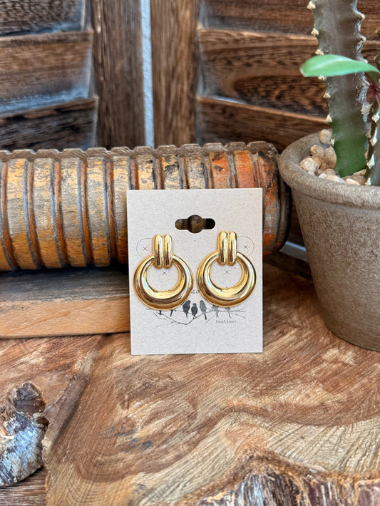 Gold-tone twisted hoop stud earrings