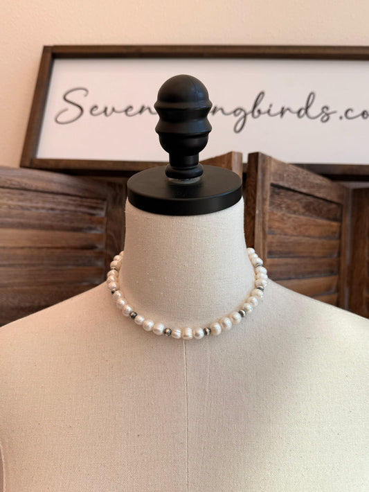 15" Chunky Freshwater Pearl Sterling Silver Necklace