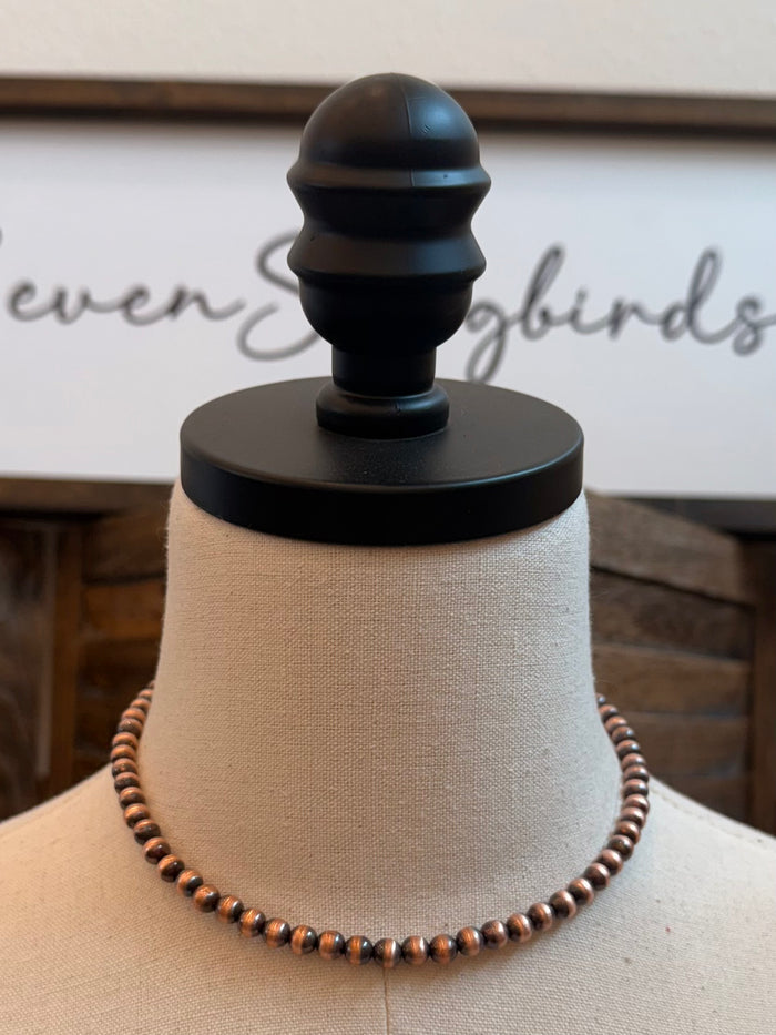 16-inch genuine copper bead necklace with evenly spaced round 6mm beads