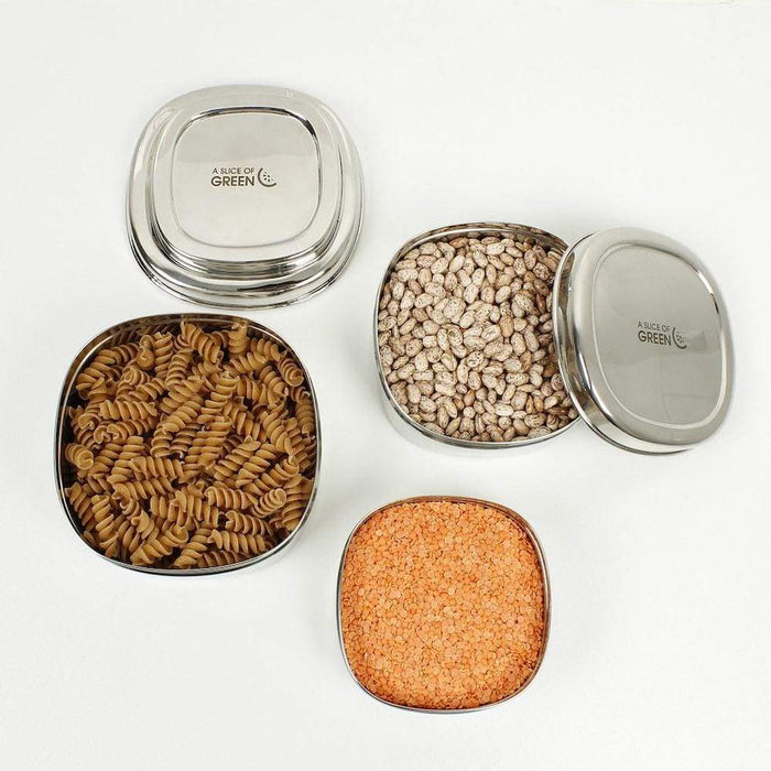A Slice of Green A Slice of Green Stainless Steel Set of 3 Square Food Containers - Bankura &Keep
