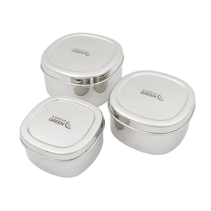 A Slice of Green A Slice of Green Stainless Steel Set of 3 Square Food Containers - Bankura &Keep
