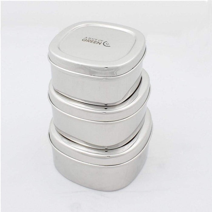 A Slice of Green A Slice of Green Stainless Steel Set of 3 Square Food Containers - Bankura &Keep