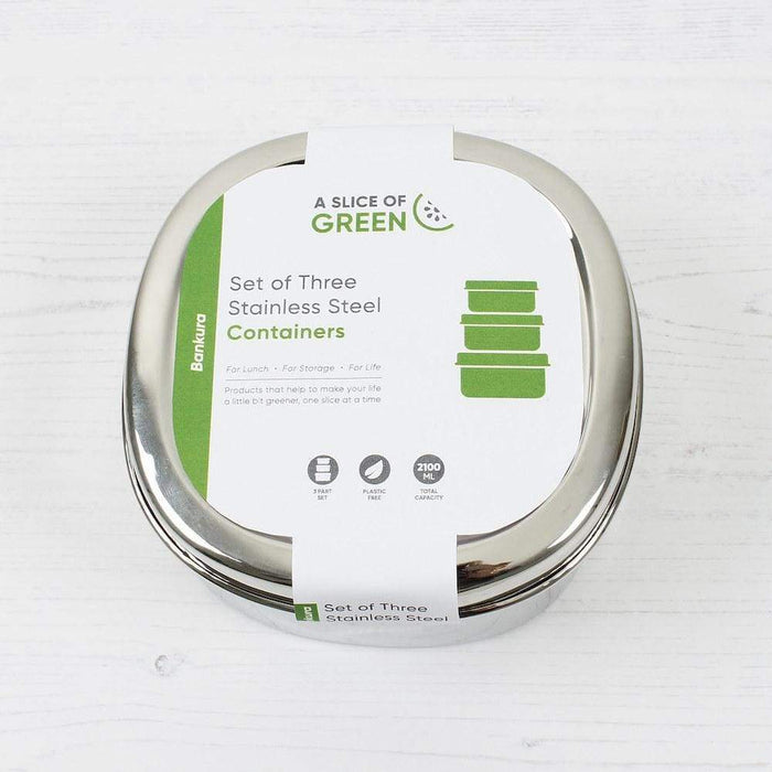 A Slice of Green A Slice of Green Stainless Steel Set of 3 Square Food Containers - Bankura &Keep