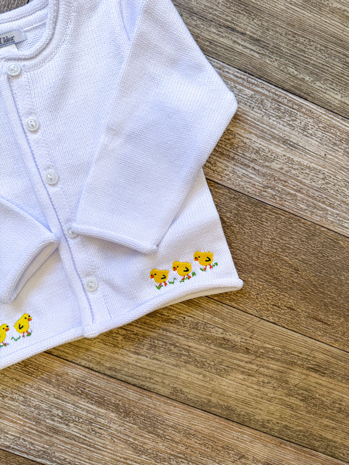 A Soft Idea Trio of Baby Chicks Cardigan in White