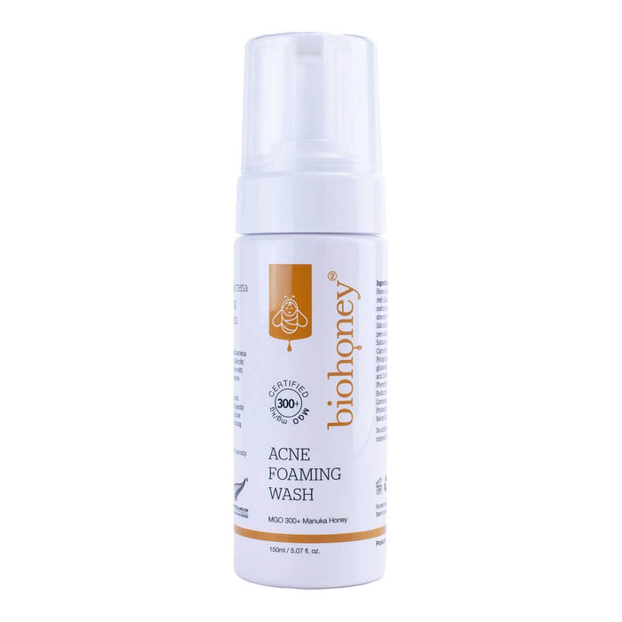Biohoney Acne Foaming Wash bottle on a white background.