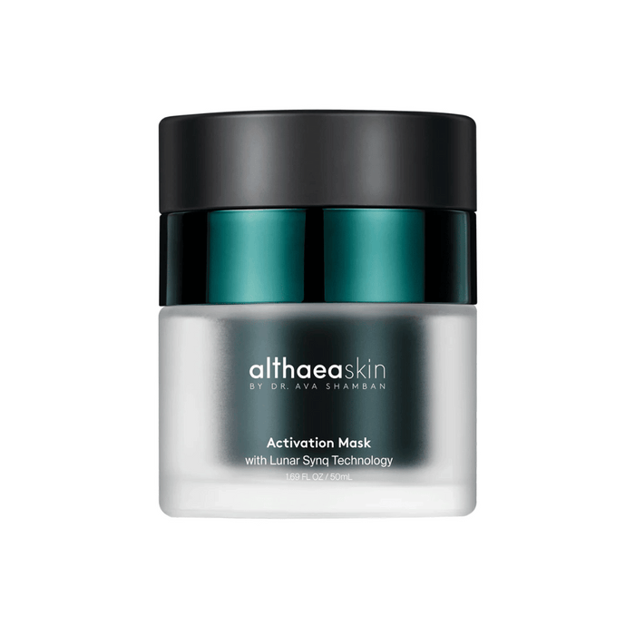 Sleek jar of Activation Mask | Althaea Skin featuring Lunar Synq Technology, designed for advanced skincare and wellness routines enhancing hydration and skin recovery.
