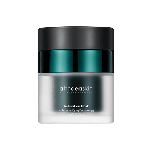 Sleek jar of Activation Mask | Althaea Skin featuring Lunar Synq Technology, designed for advanced skincare and wellness routines enhancing hydration and skin recovery.