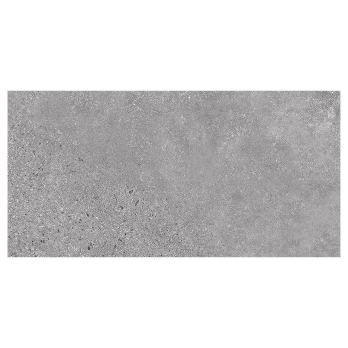 Rectangular gray tile with a textured surface on a white background