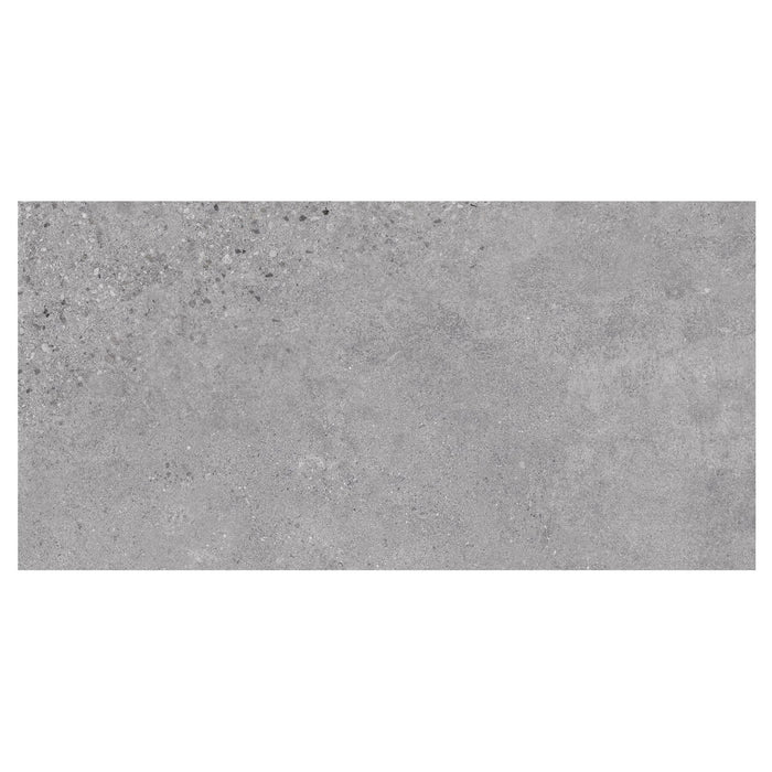 Rectangular gray tile with a textured surface on a white background