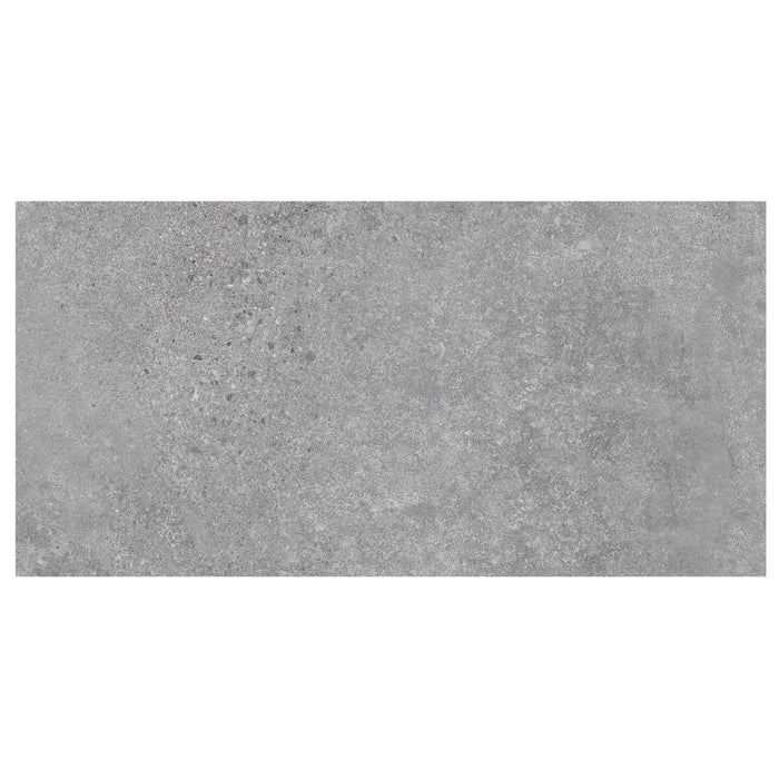 Rectangular gray tile with a textured surface on a white background