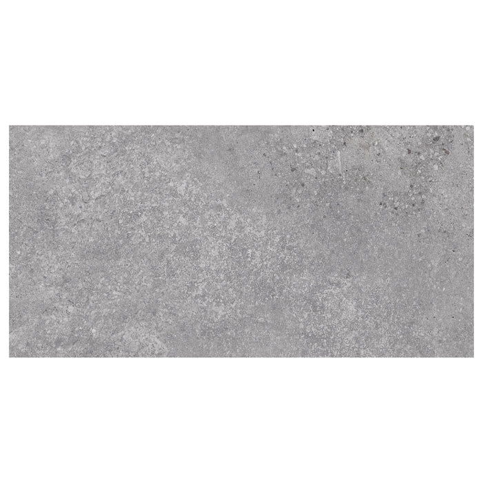 Rectangular gray tile with a textured surface on a white background