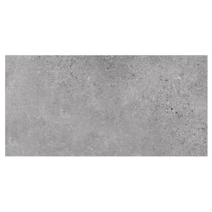 Rectangular gray tile with a textured surface on a white background