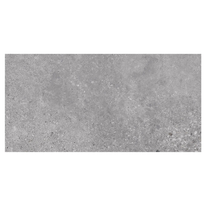 Rectangular gray tile with a textured surface on a white background