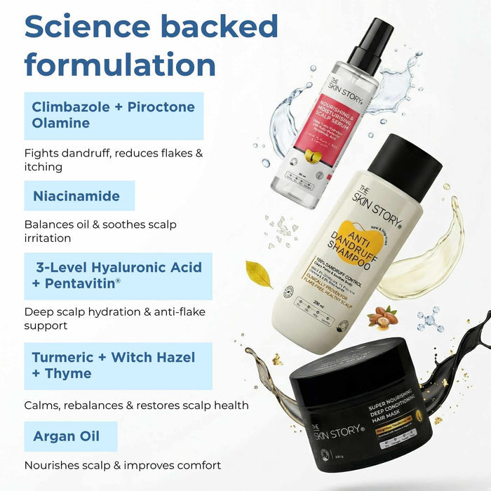 Dandruff - 3 steps - Shampoo+Exfoliating Scalp Serum+Hair Mask - The Skin Story -