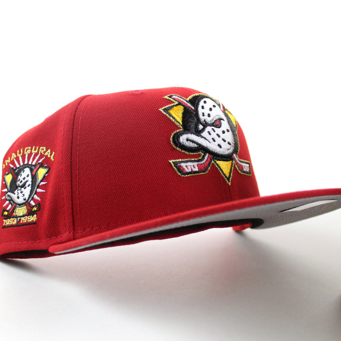 Anaheim Ducks Inaugural Season New Era 59Fifty Fitted Hat (Scarlet Red Gray Under brim)