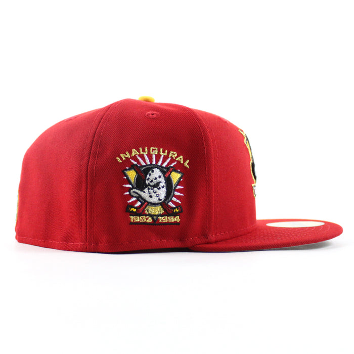 Anaheim Ducks Inaugural Season New Era 59Fifty Fitted Hat (Scarlet Red Gray Under brim)