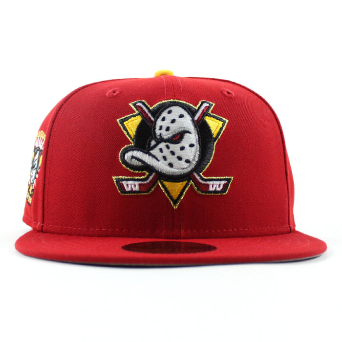 Anaheim Ducks Inaugural Season New Era 59Fifty Fitted Hat (Scarlet Red Gray Under brim)