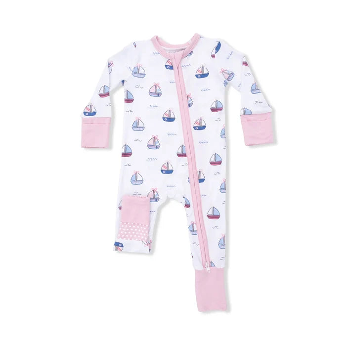 Angel Dear Convertible Romper in Bubbly Sailboats Pink