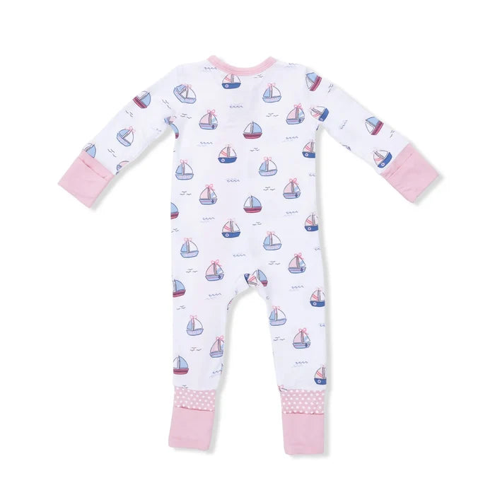 Angel Dear Convertible Romper in Bubbly Sailboats Pink