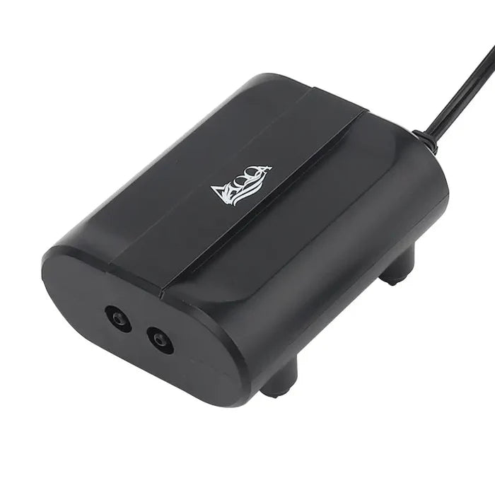 Black plastic aquarium air pump with white logo on top for aqqa dual outlet oxygen pump 20 to 40 gallons