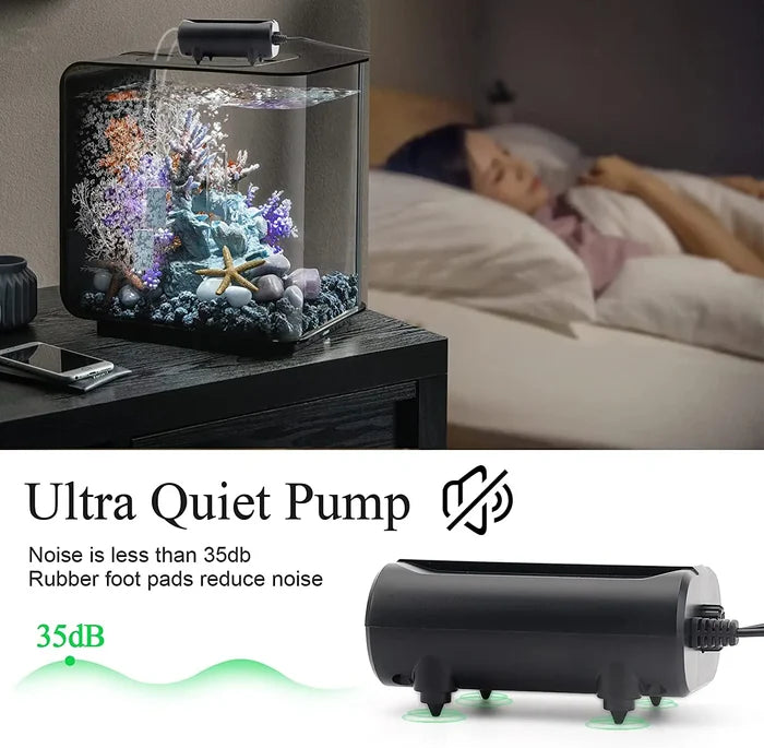 Black ultra quiet rubber foot pad pump for 35db aquarium noise level in aqqaa dual outlet oxygen pump 20-40 gallons